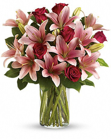 Red Roses & Pink Lilies Arrangement.